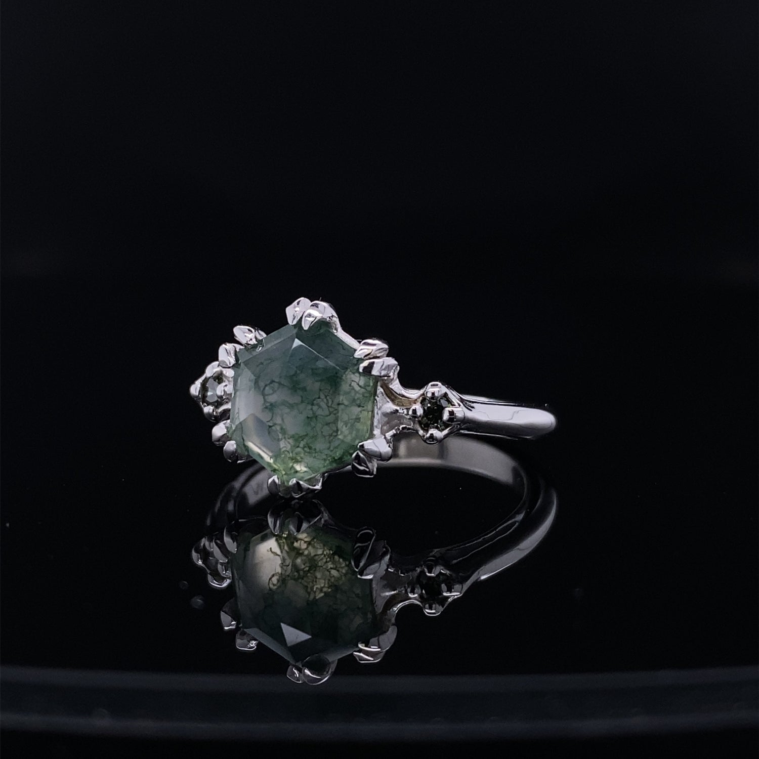 In The Forest Moss Agate Diamond Ring