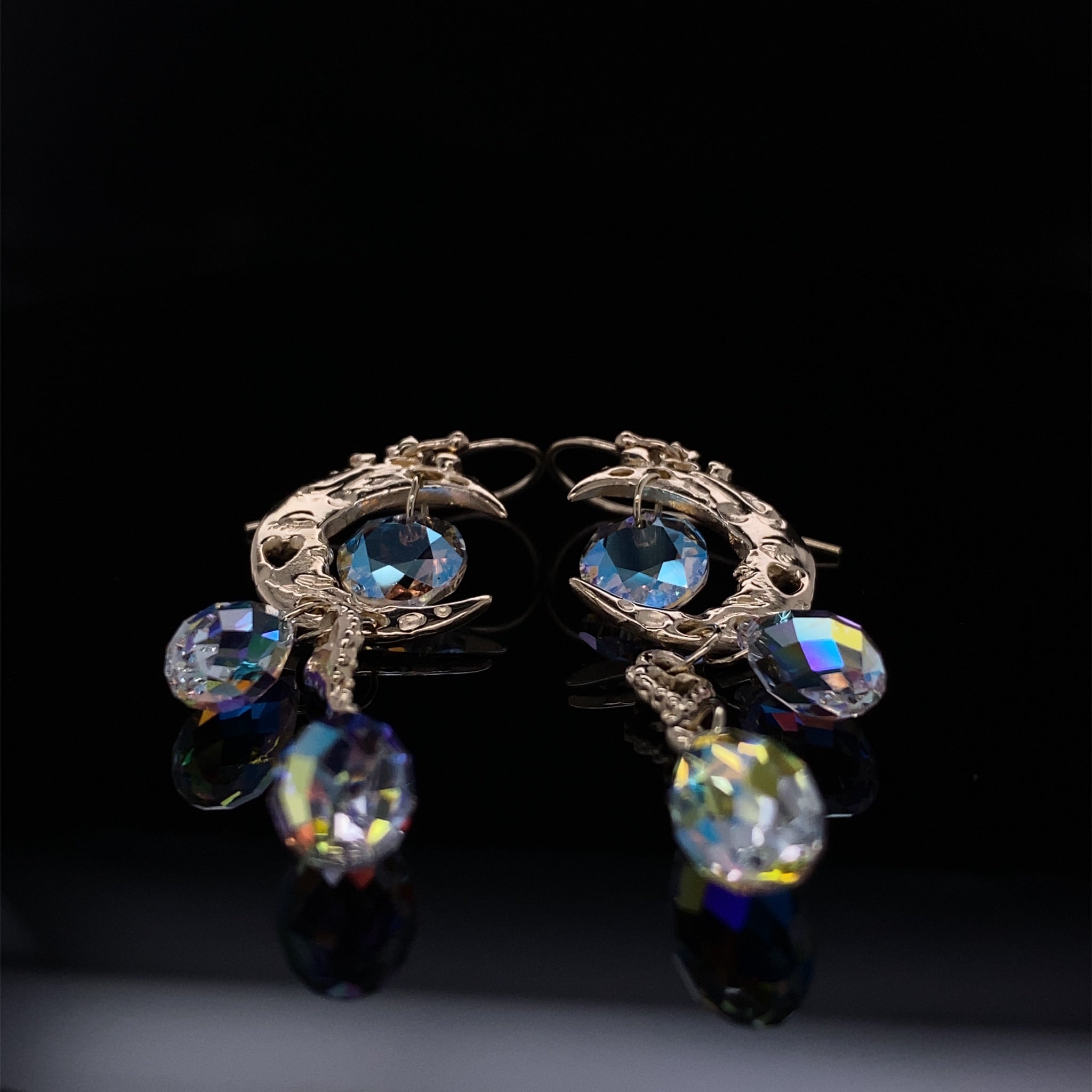 Rose Gold Crystal Dangle Earrings, Pink Moon