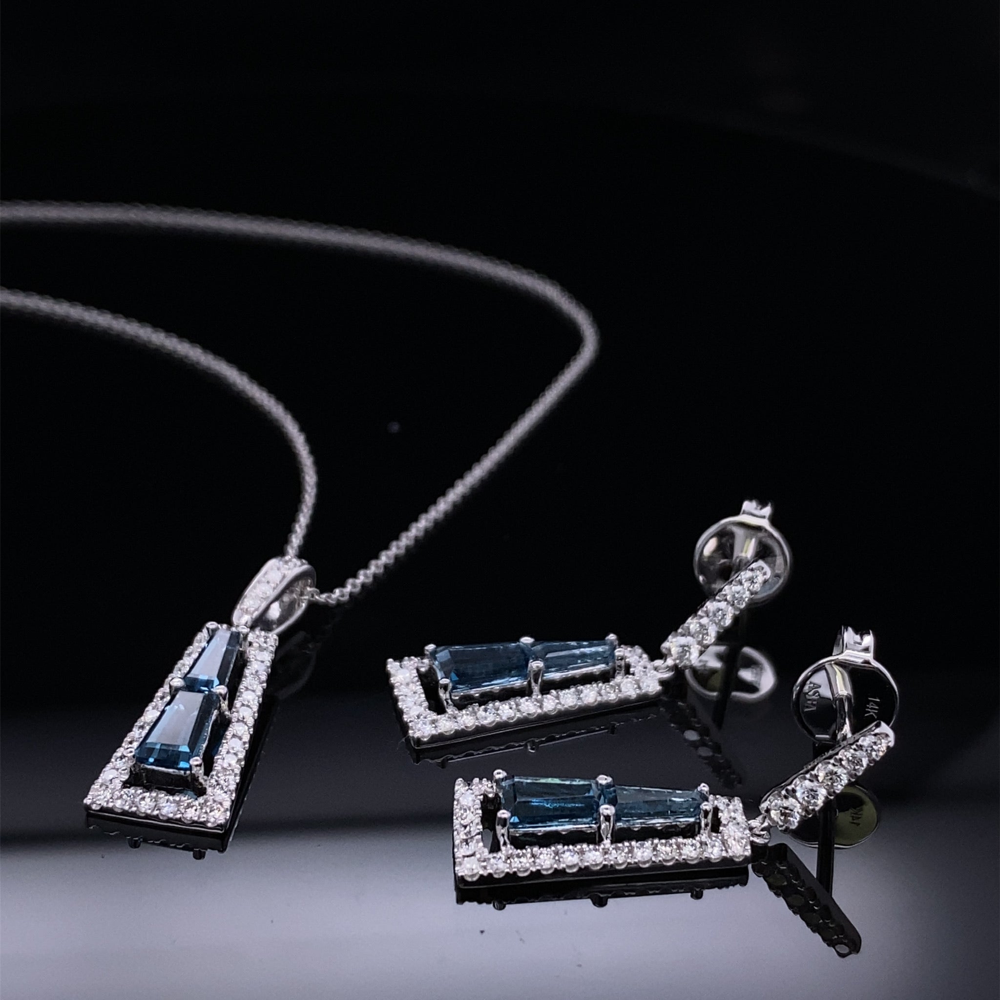 Trapezoid London Blue Topaz with Diamond Frame