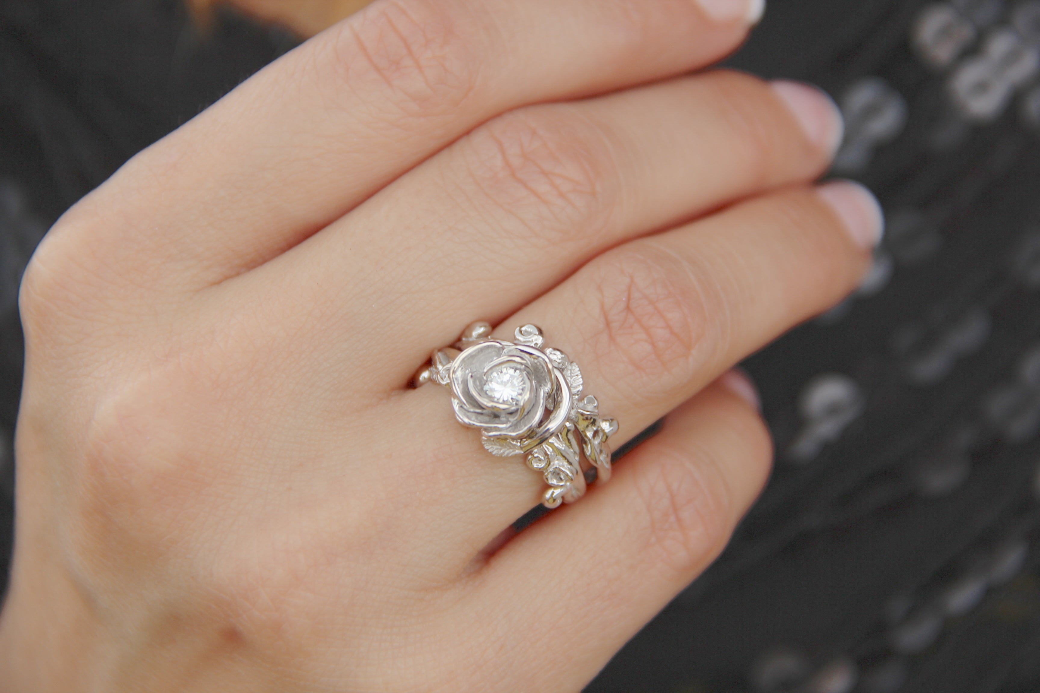Rose Garland Diamond White Bridal Ring Set