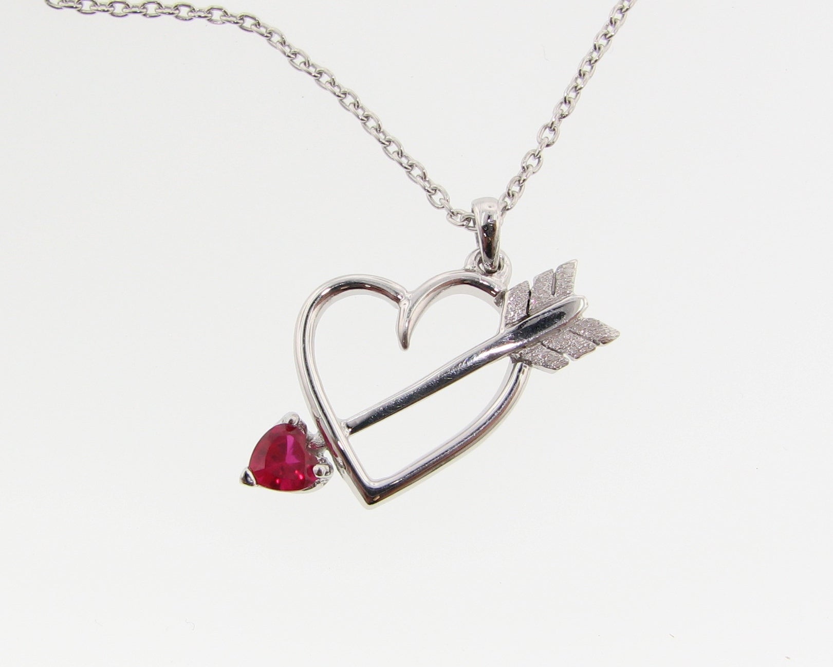 Silver Heart Gemstone Necklace, Bejeweled Heart & Arrow