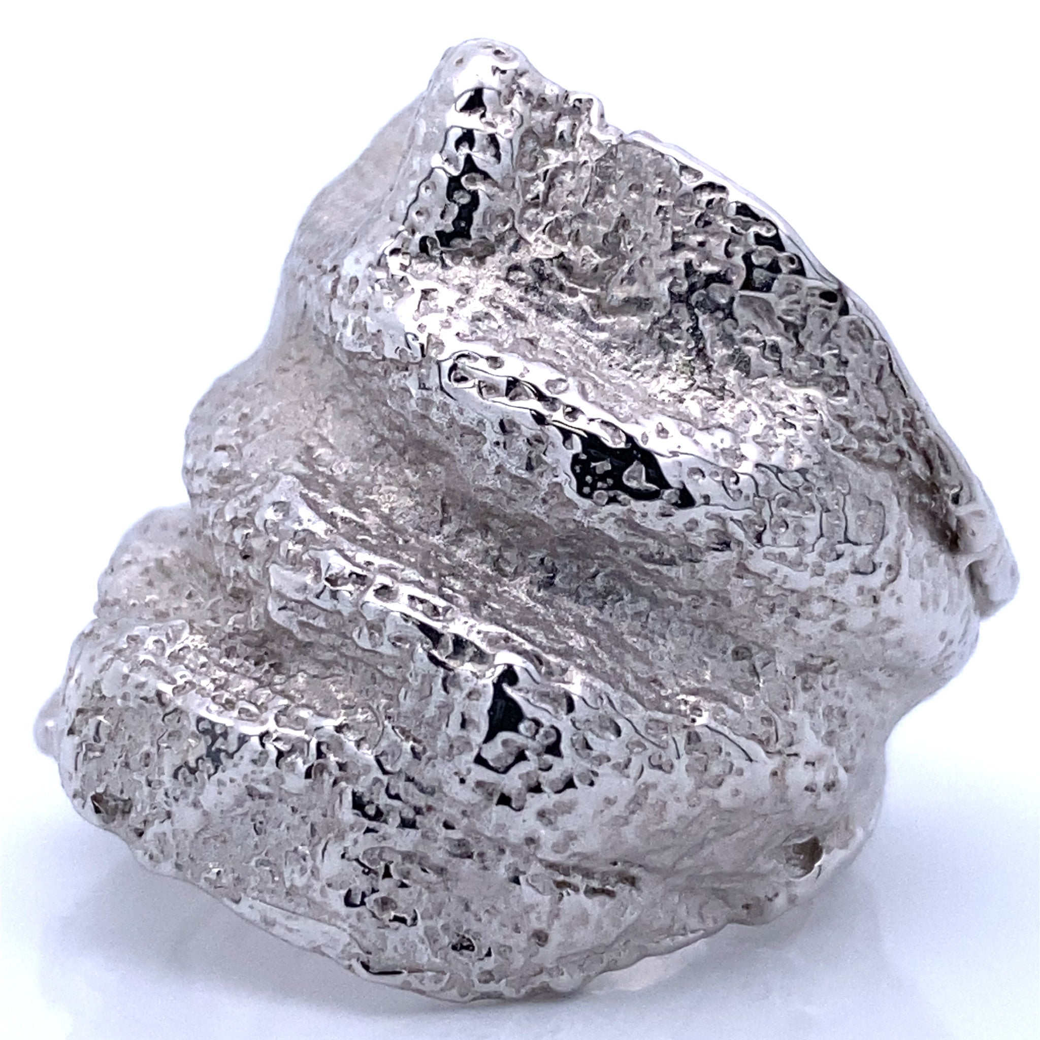 Crumpled Linen Texture Wide Sterling Silver Band