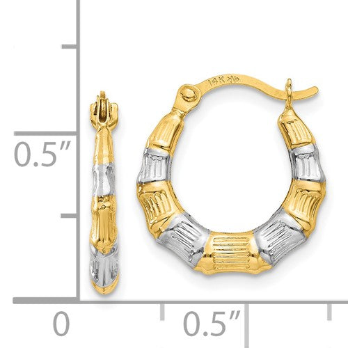 14K & Rhodium Hollow Bamboo Hoop Earrings