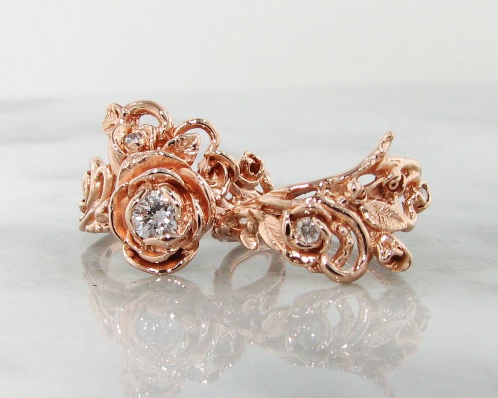 Diamond Rose Gold Wedding Ring Set, Jane Rose