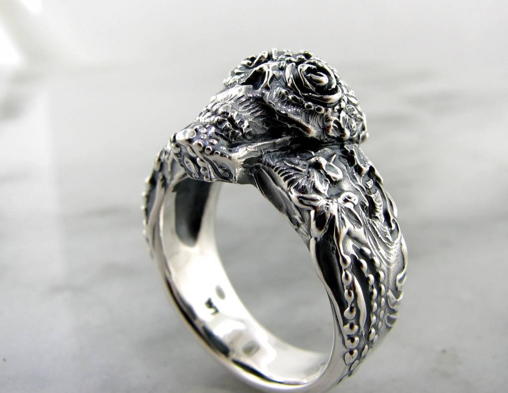 Large Sugar Skull Silver Ring