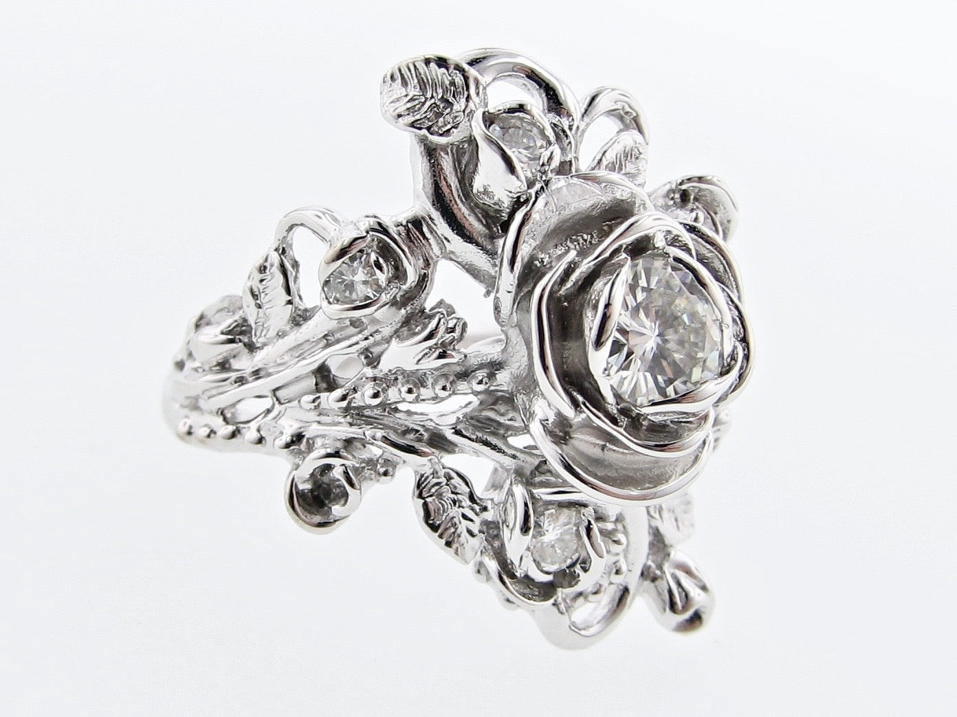 moissanite-rose-vine-white-gold-ring-wexford-jewelers