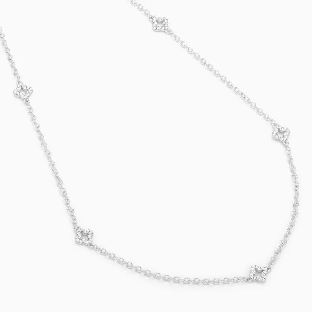 Diamond Station Silver Chain Necklace