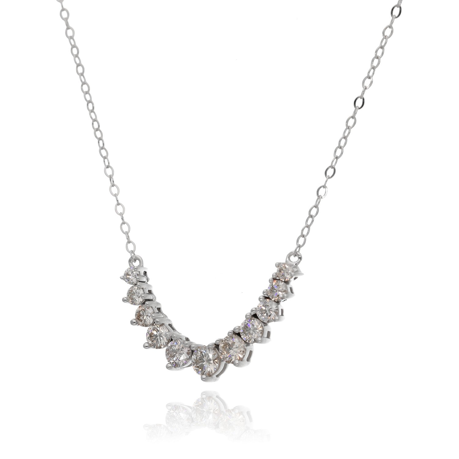 11 Diamond Station Necklace 14K White Gold