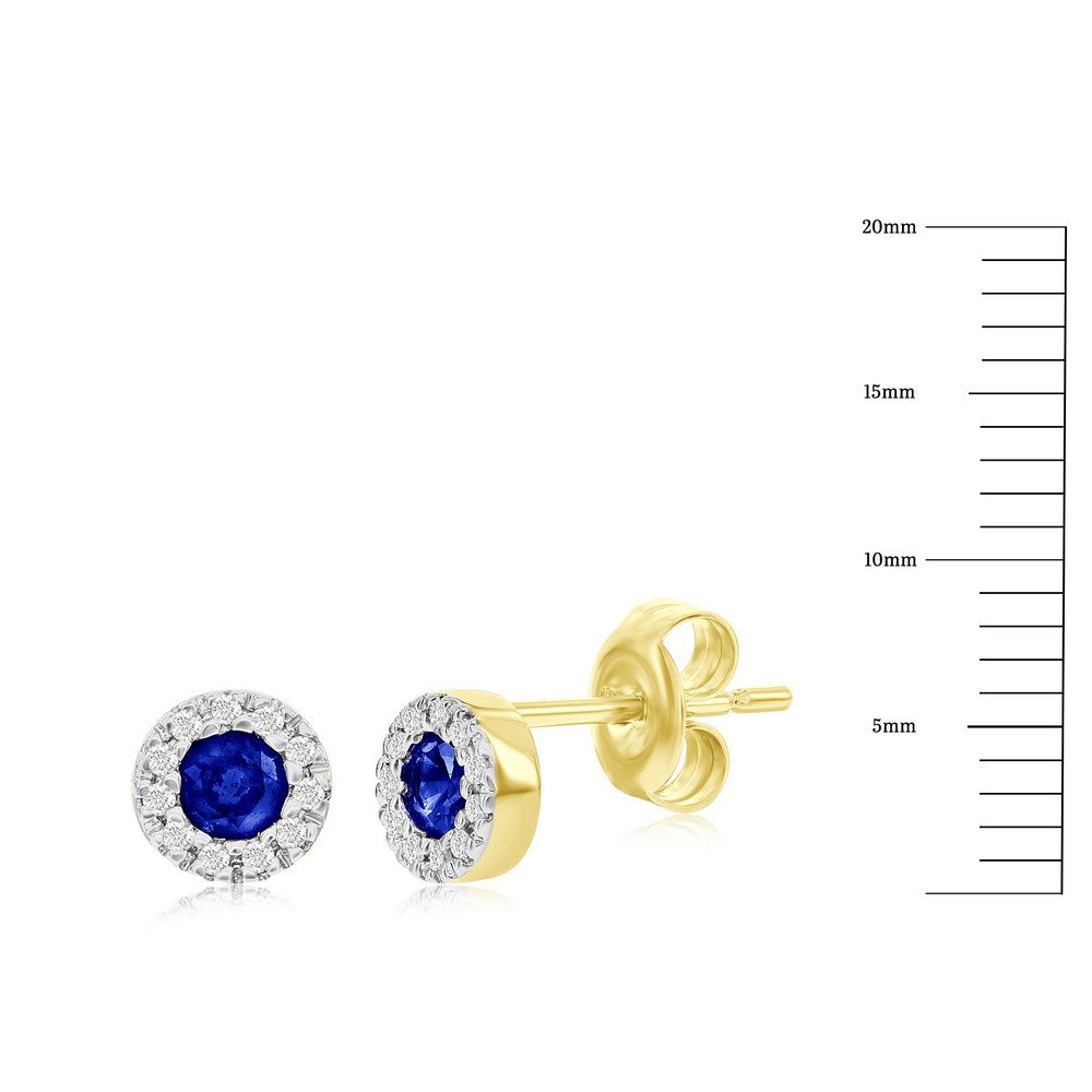 14K Yellow Gold 3mm Round Sapphire and Diamond Studs