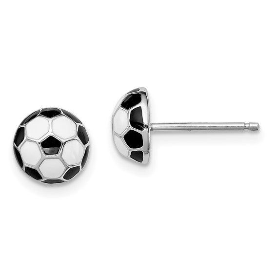 Kickin Soccer Ball Enamel Sterling Silver Earrings