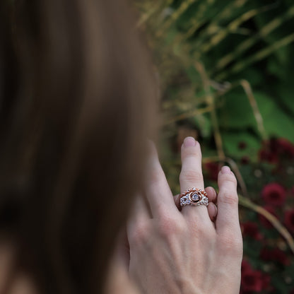 0.41ct Two Tone Rose, White Gold Diamond Ring, Victorian a la Rose