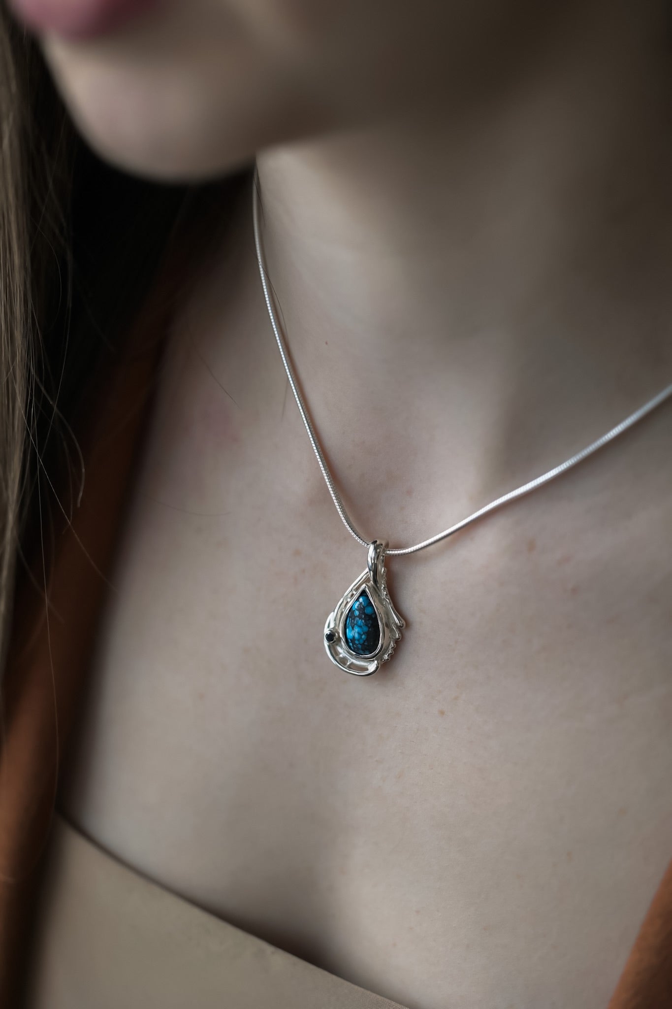 Lyric Blue Turquoise and Black Diamond Pendant