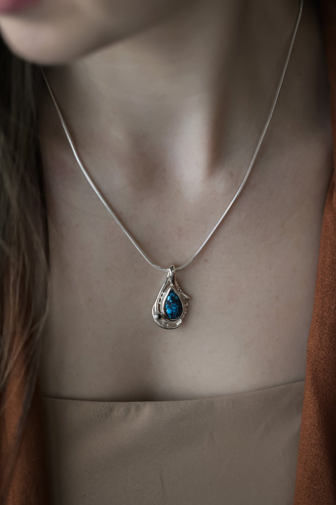 Lyric Blue Turquoise and Black Diamond Pendant