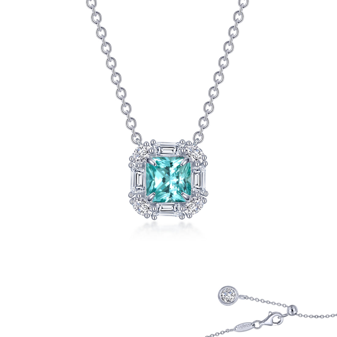 Treasured Teal Moments Lab-Grown Sapphire Halo  Necklace