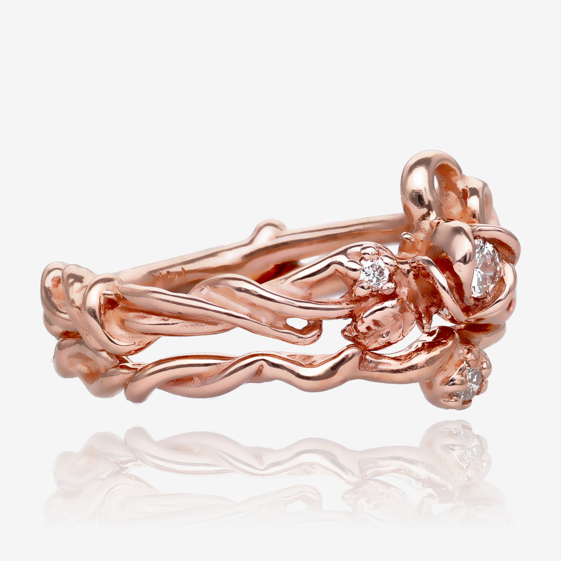 Rose Garden Wedding Set, Rose Gold & Diamond