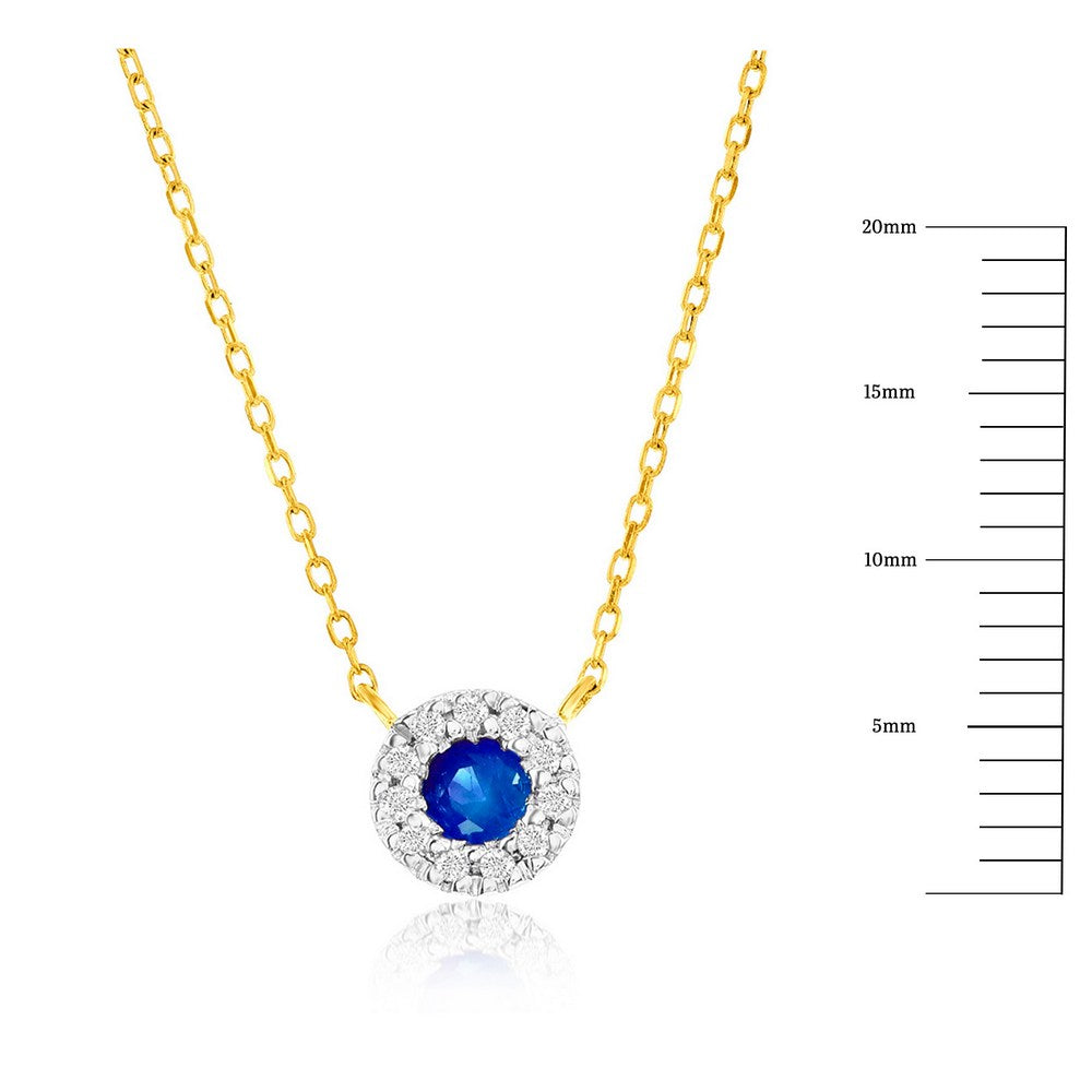 14K Yellow Gold, 3mm Round Sapphire and Diamond Necklace