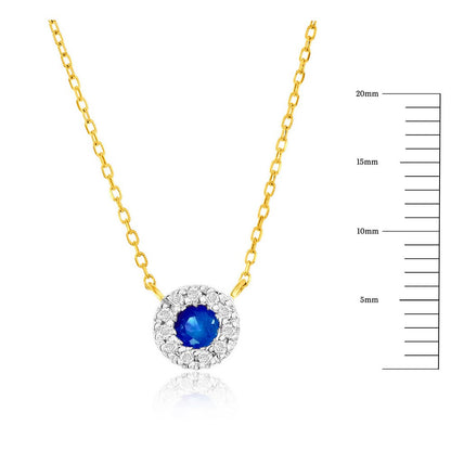 14K Yellow Gold, 3mm Round Sapphire and Diamond Necklace