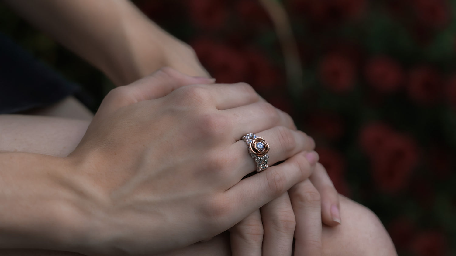 0.41ct Two Tone Rose, White Gold Diamond Ring, Victorian a la Rose