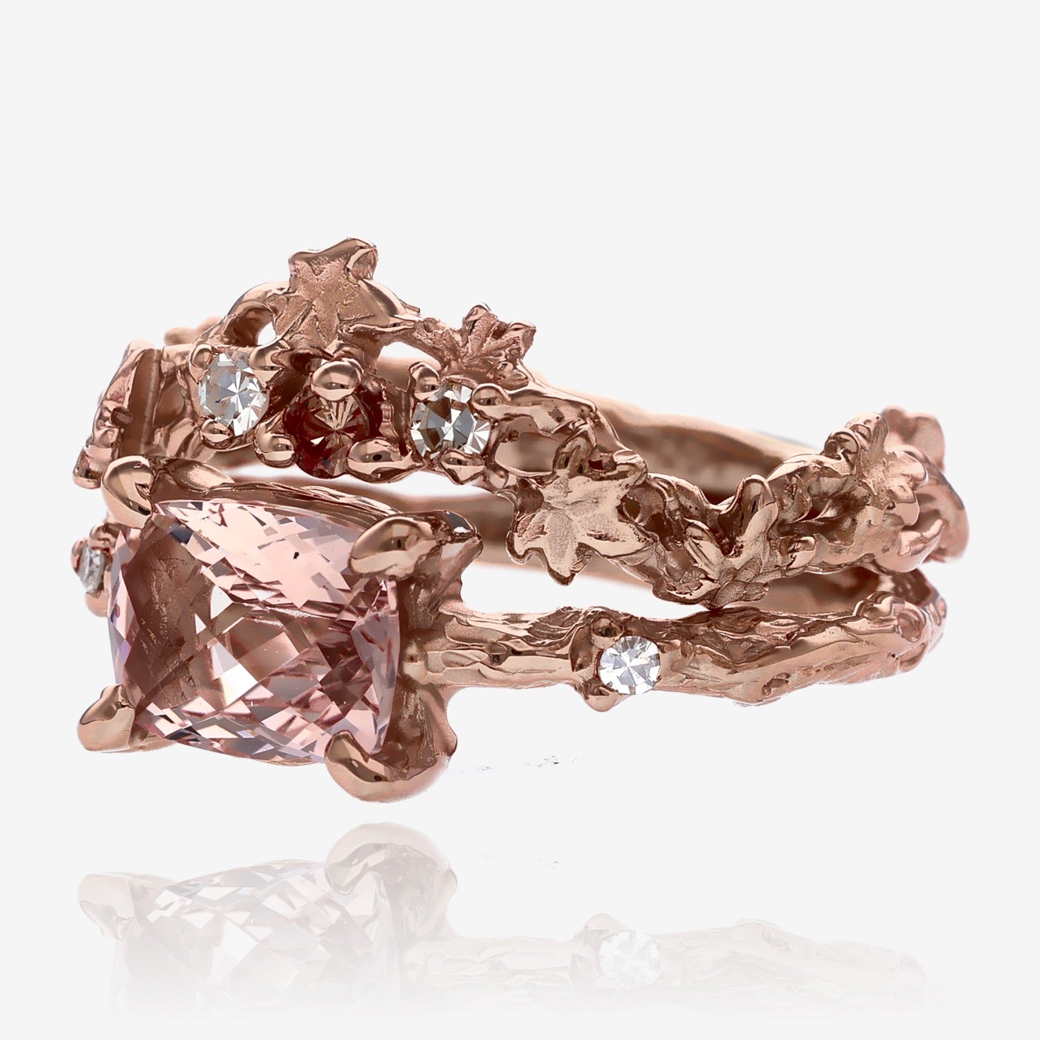 Morganite Rose Gold Enchanted Forest Wedding Set