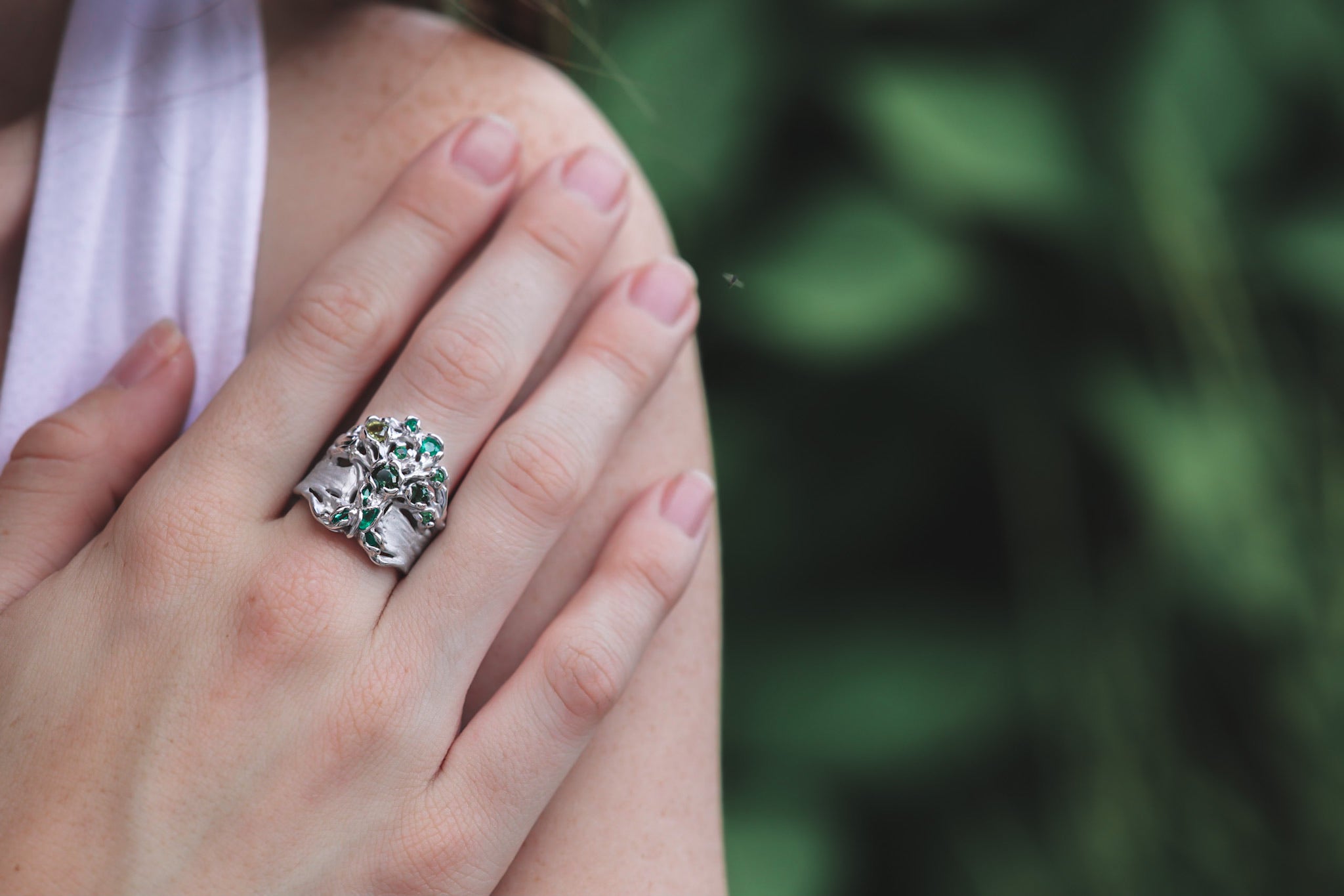 Green Dryad Gemstone Tree Ring Silver