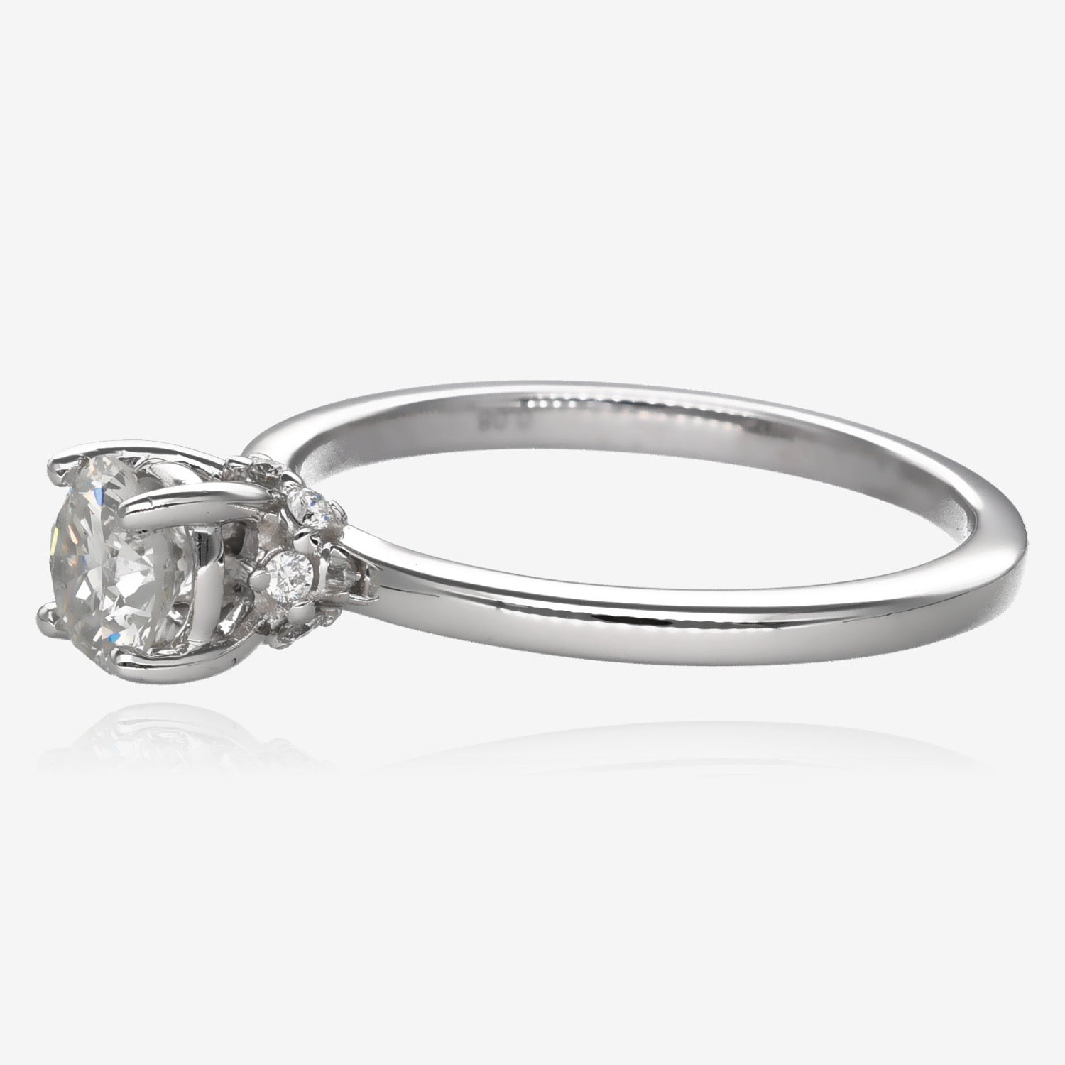 Diamond Accented Euro Cut Solitaire Engagement Ring