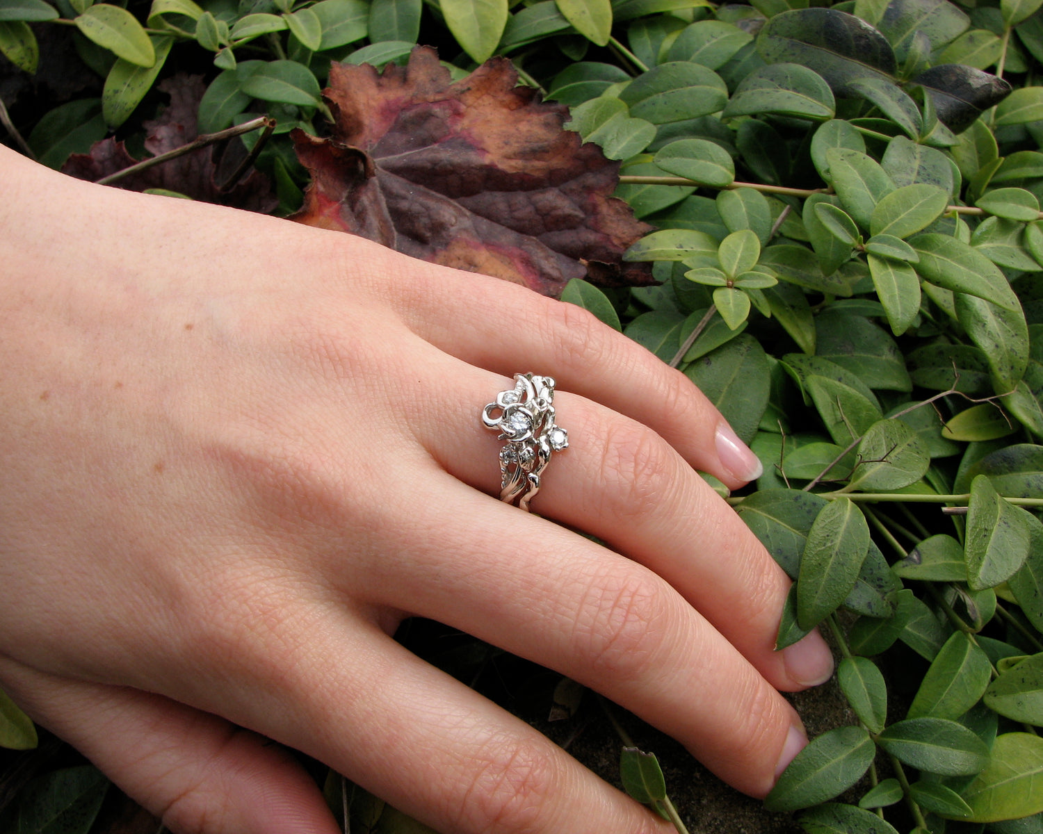 Rose Garden Wedding Set, Rose Gold &amp; Diamond