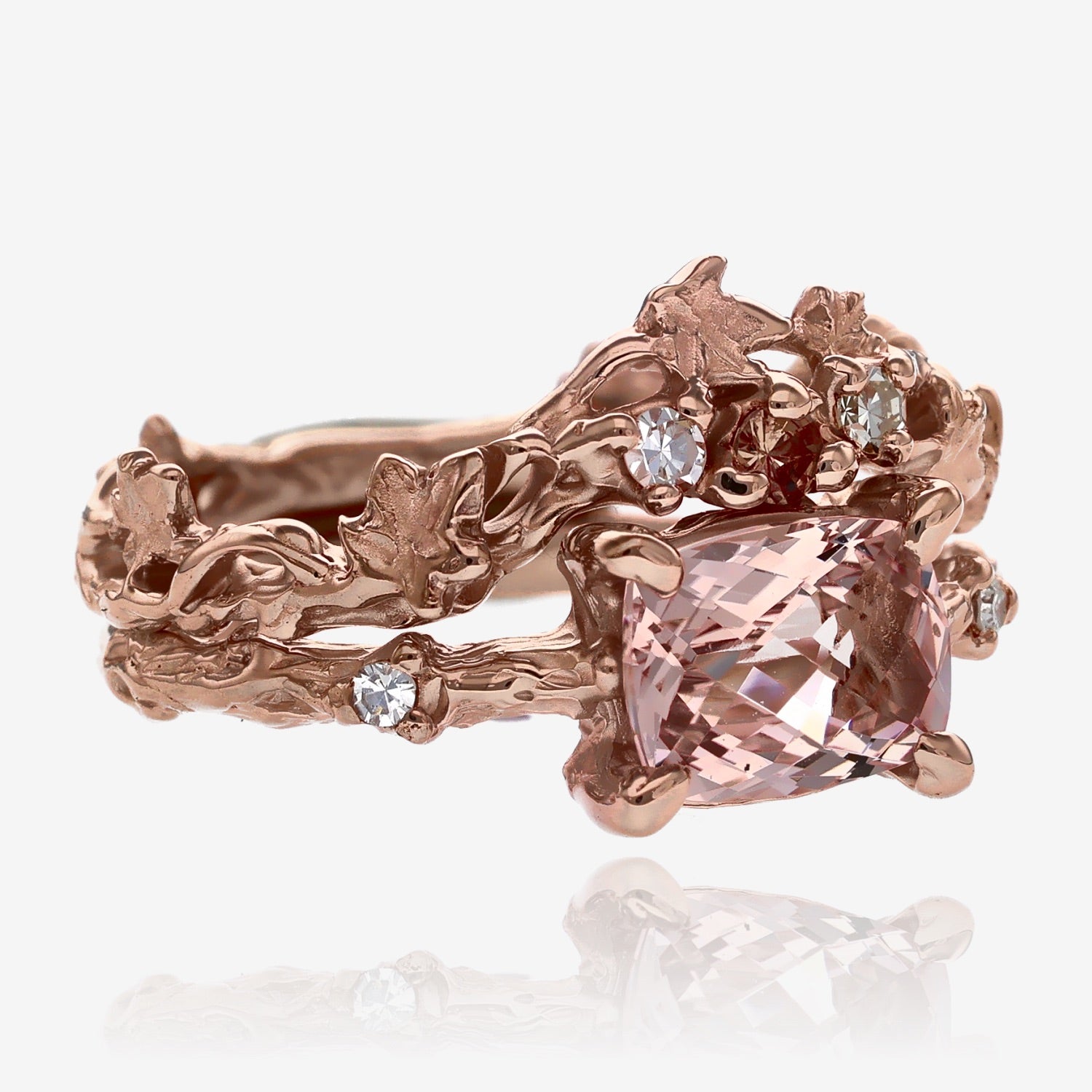 Morganite Rose Gold Enchanted Forest Wedding Set