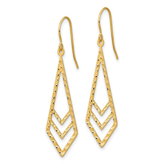 14k Gold Polished and Textured Dangle Earrings