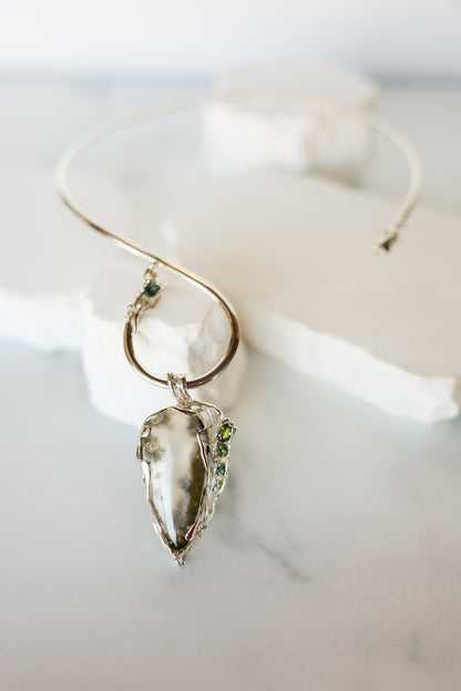 Wander Moss Agate and Tourmaline Necklace