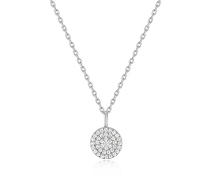 White Glam Disc Pendant Necklace