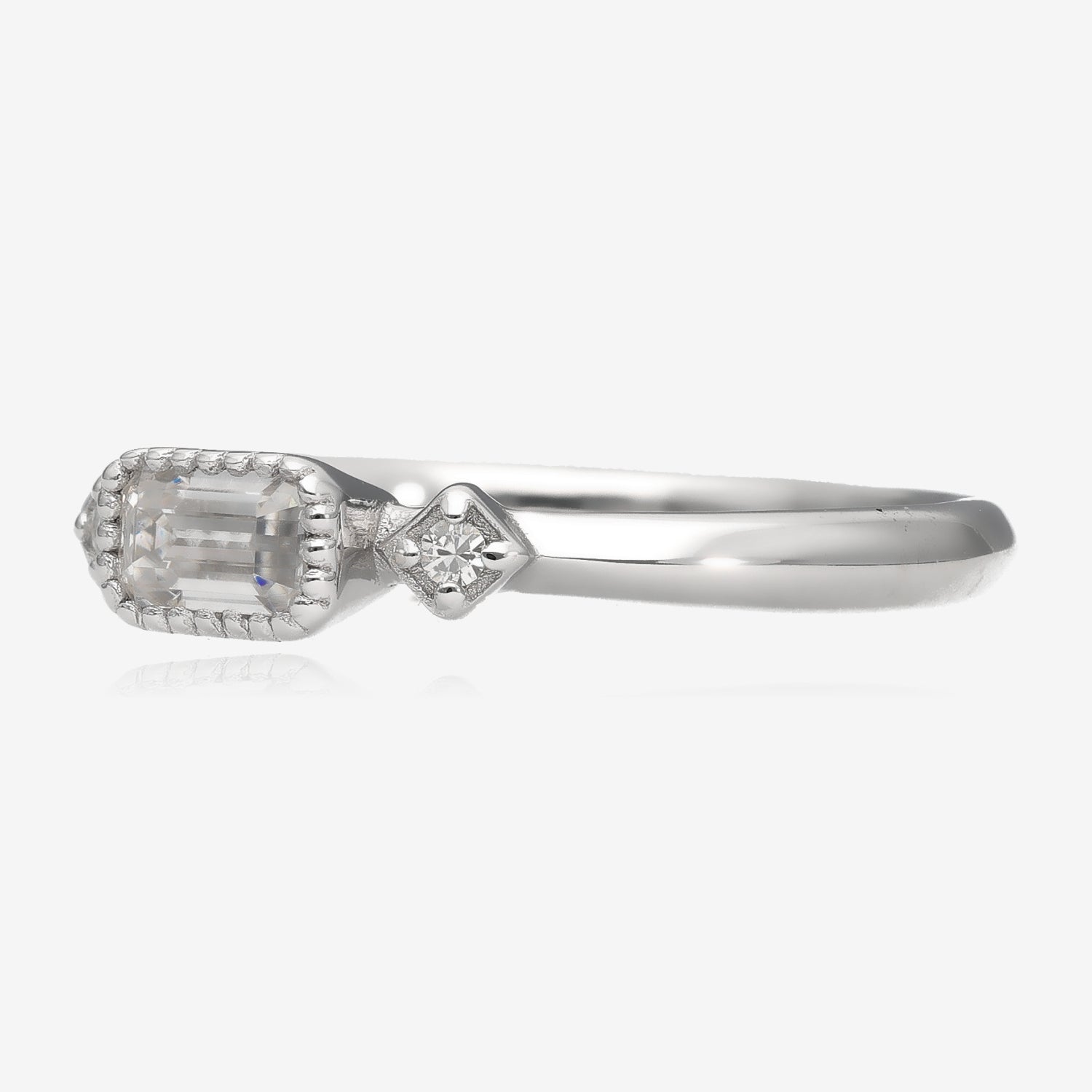 Radiant Elegance Emerald Cut Moissanite Silver Ring