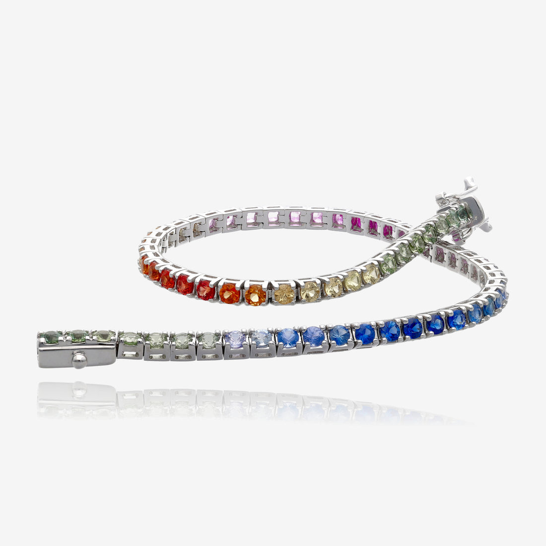 Multi Color Natural Sapphire Tennis Line Bracelet