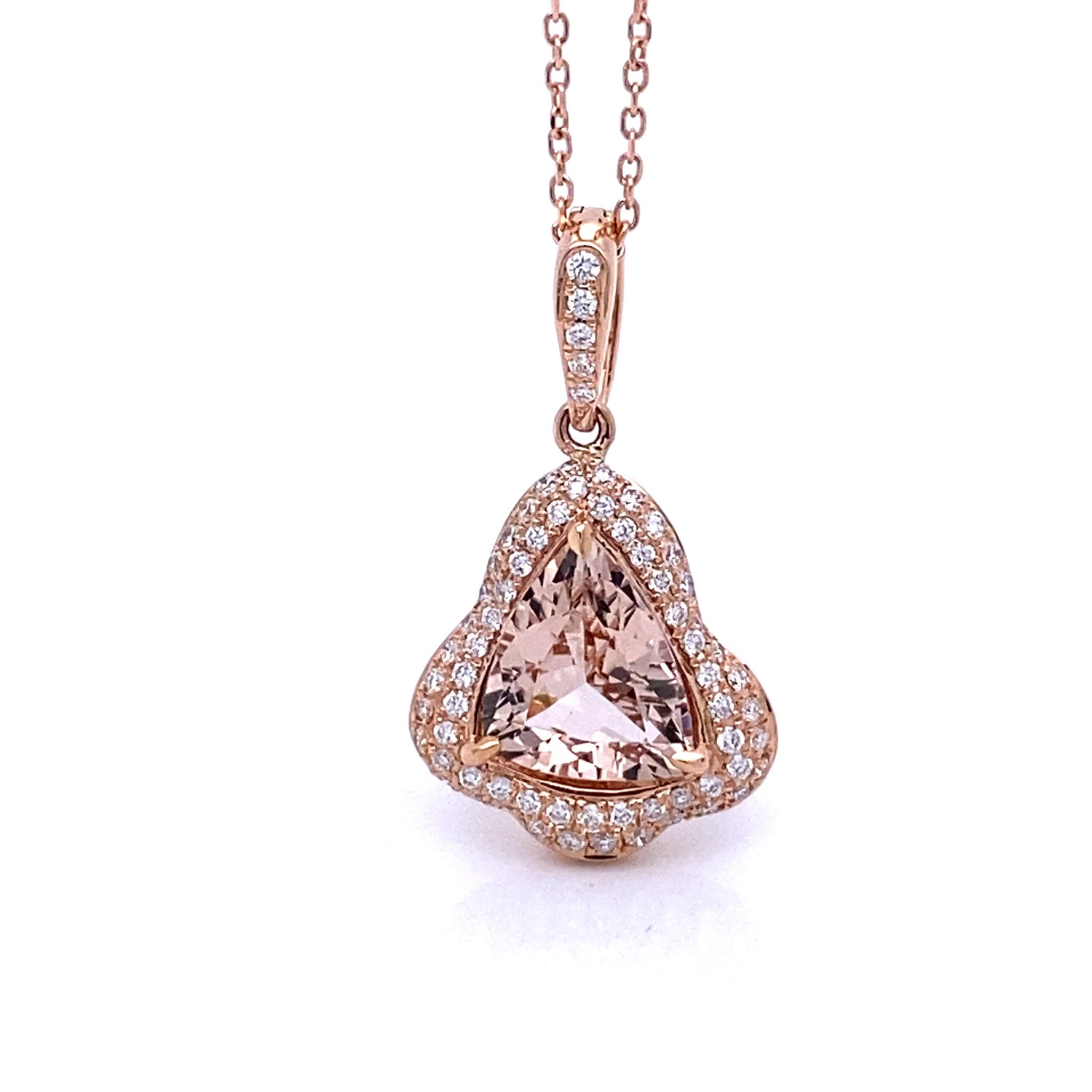 Blushing Morganite Rose Gold Diamond Trillion Pendant