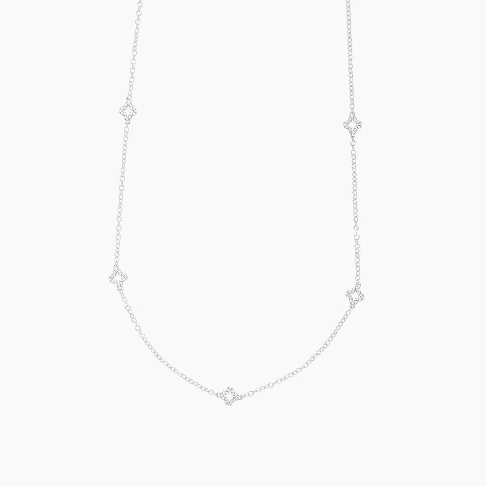 Diamond Station Silver Chain Necklace