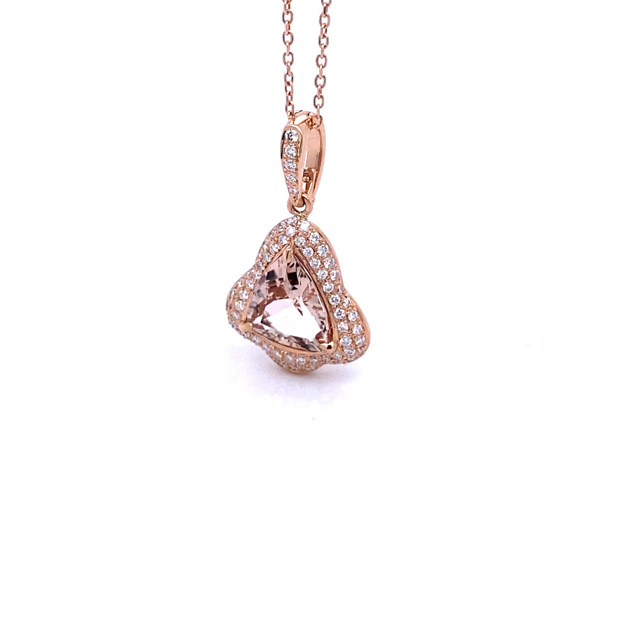 Blushing Morganite Rose Gold Diamond Trillion Pendant