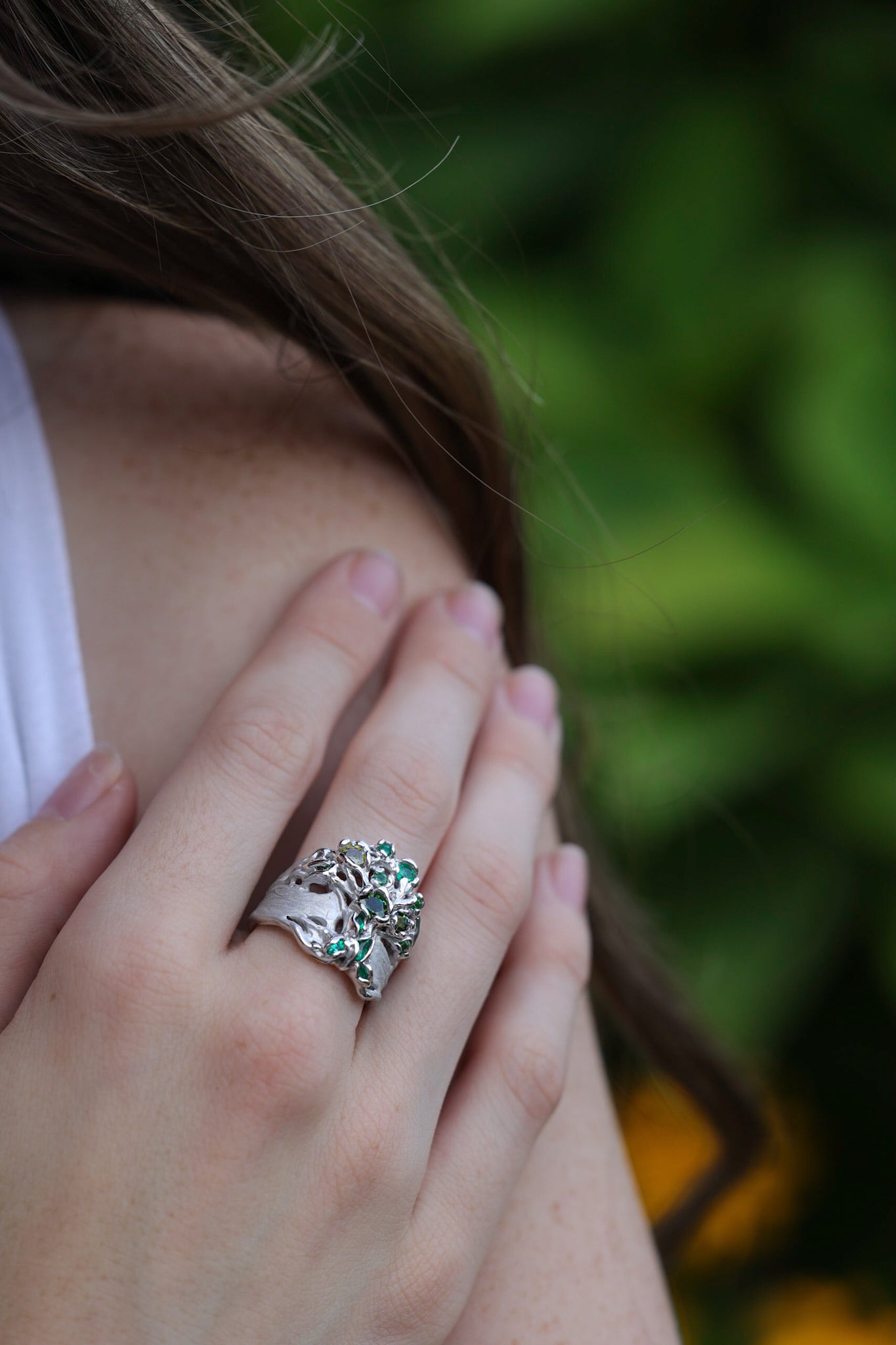 Green Dryad Gemstone Tree Ring Silver