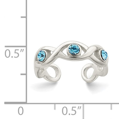 Blue Crystal Drops Silver Toe Ring