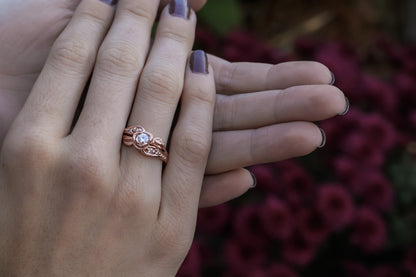 Diamond Rose Gold Wedding Ring Set, Prize Tea Rose