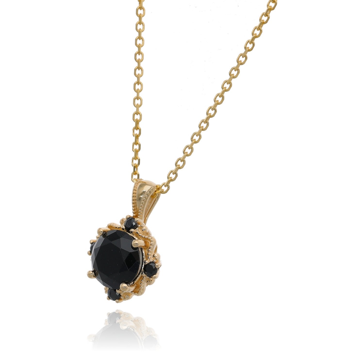 Midnight Mystic Yellow Gold Necklace with Black Gems