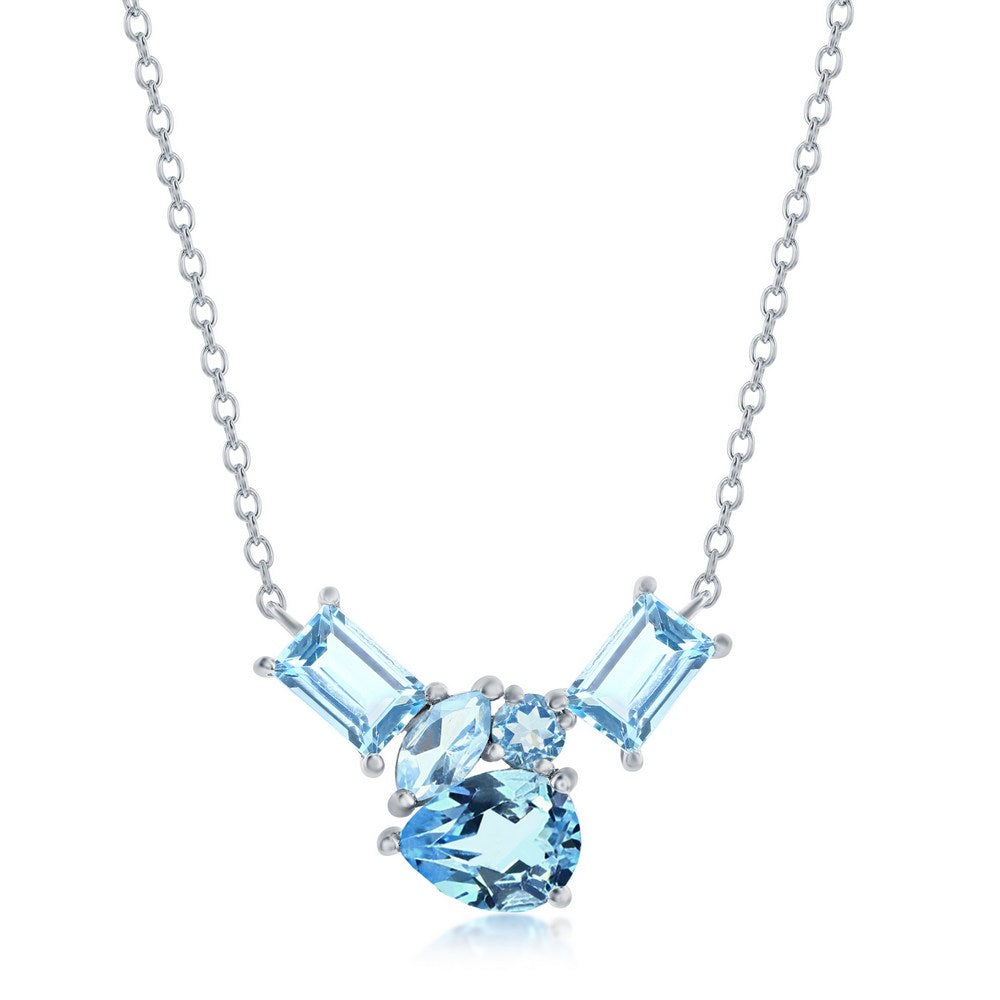 Multi-Shaped Blue Topaz Cluster Necklace