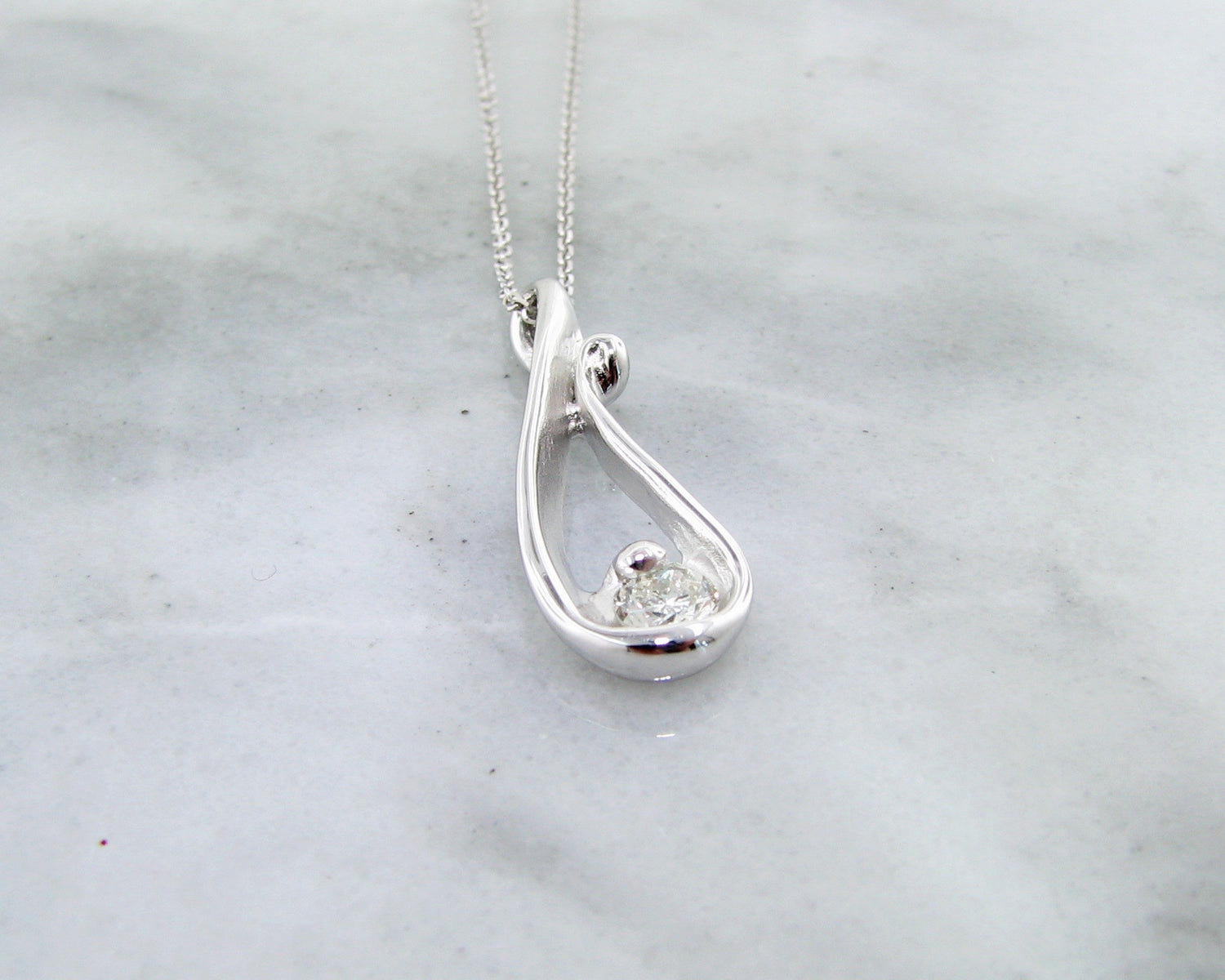 Diamond White Gold Necklace, Raindrop