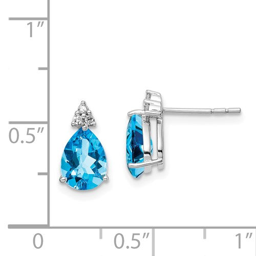 Sterling Silver Diamond &amp; Light Swiss Blue Topaz Post Earrings