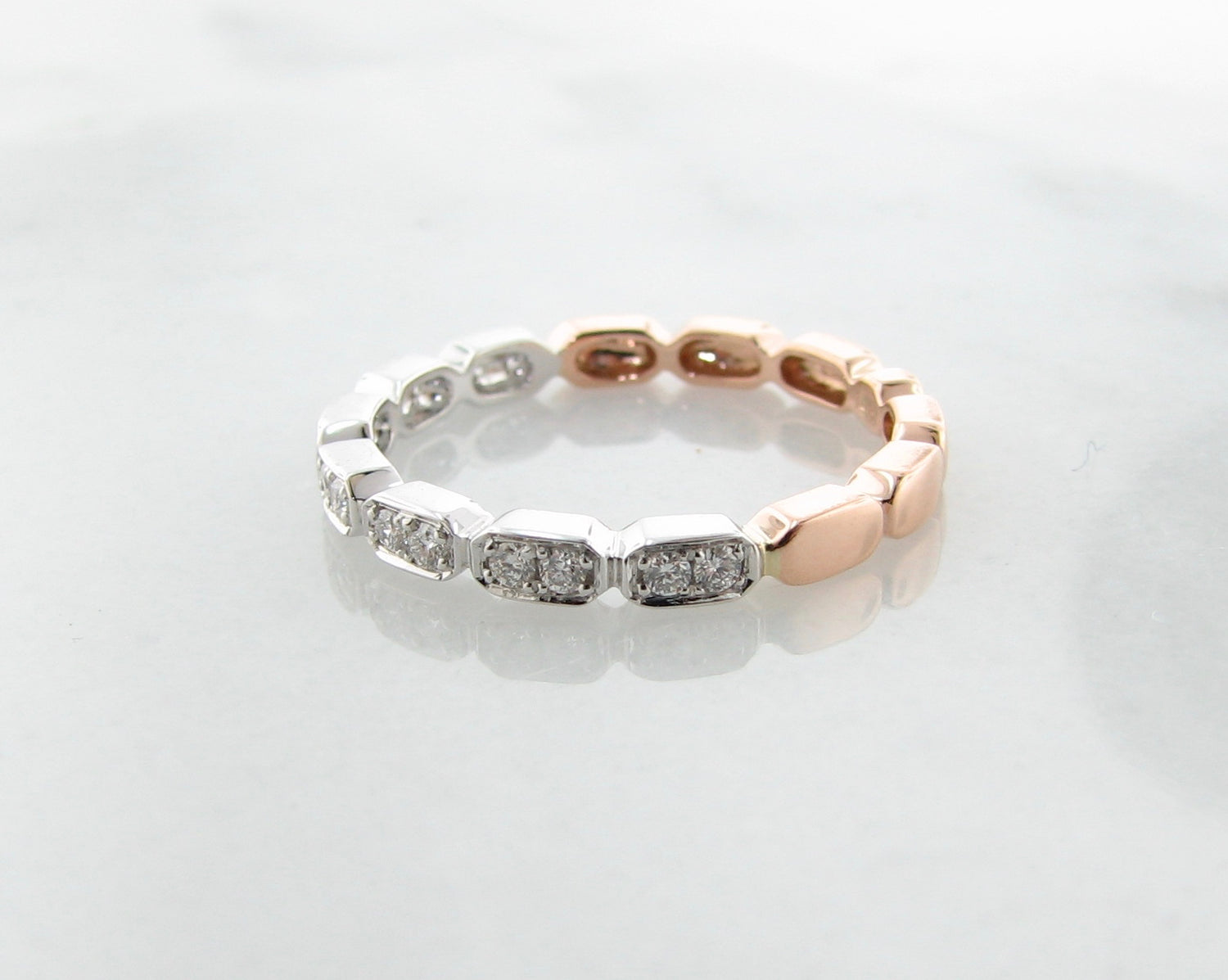 Rose White Gold Two Tone Diamond Stacking Ring, Gondola