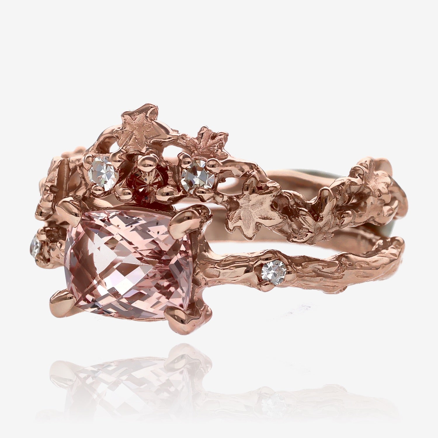 Morganite Rose Gold Enchanted Forest Wedding Set