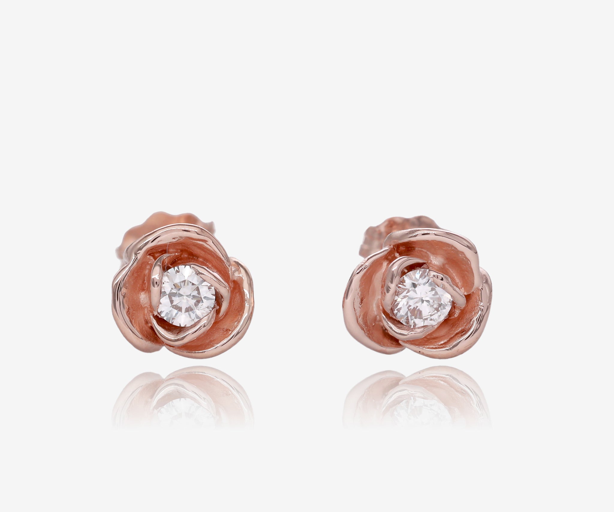 0.24ct TDW Diamond Earring Studs Rose Gold, Petite Rosebud