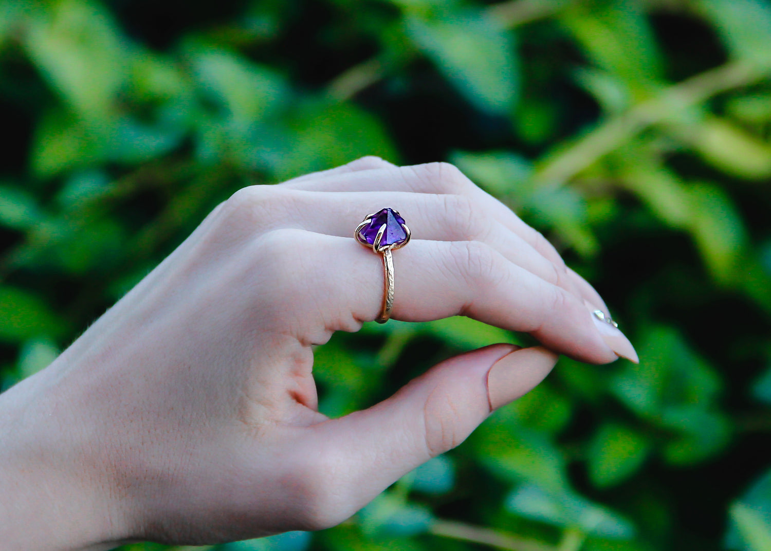 Raw Amethyst Glacier ring in 14k Yellow Gold