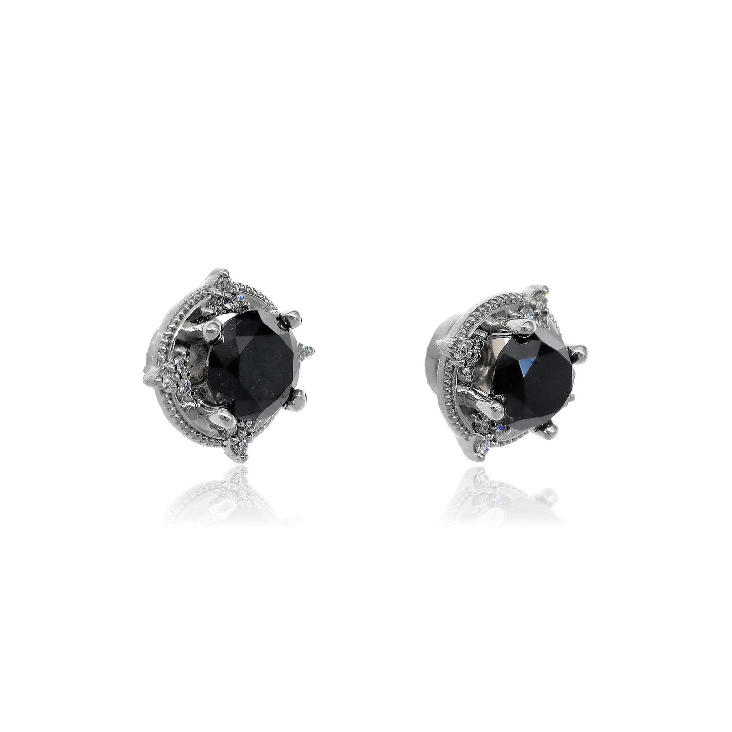 Checkmate Black Diamond Halo Earrings White Gold