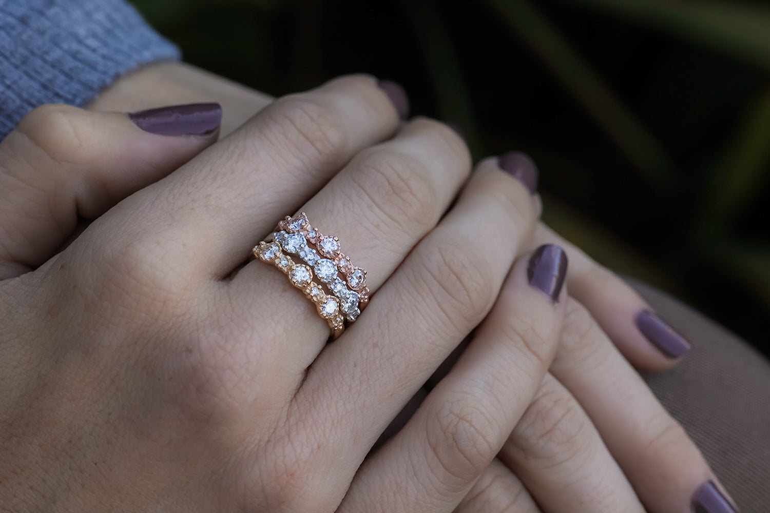 Handmade Treasure Band in Twinkling White Moissanite 14k Rose Gold