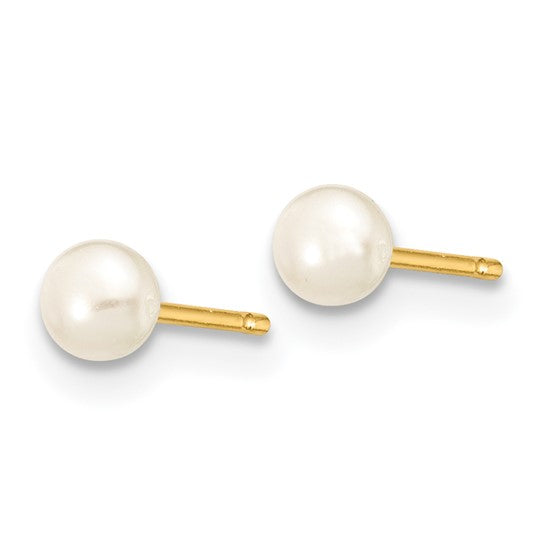 14K YG 3-4mm White Button Freshwater Cultured Pearl Earrings