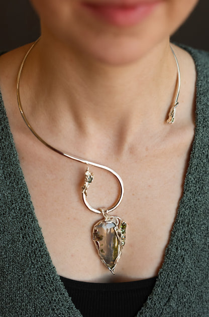 Wander Moss Agate and Tourmaline Necklace